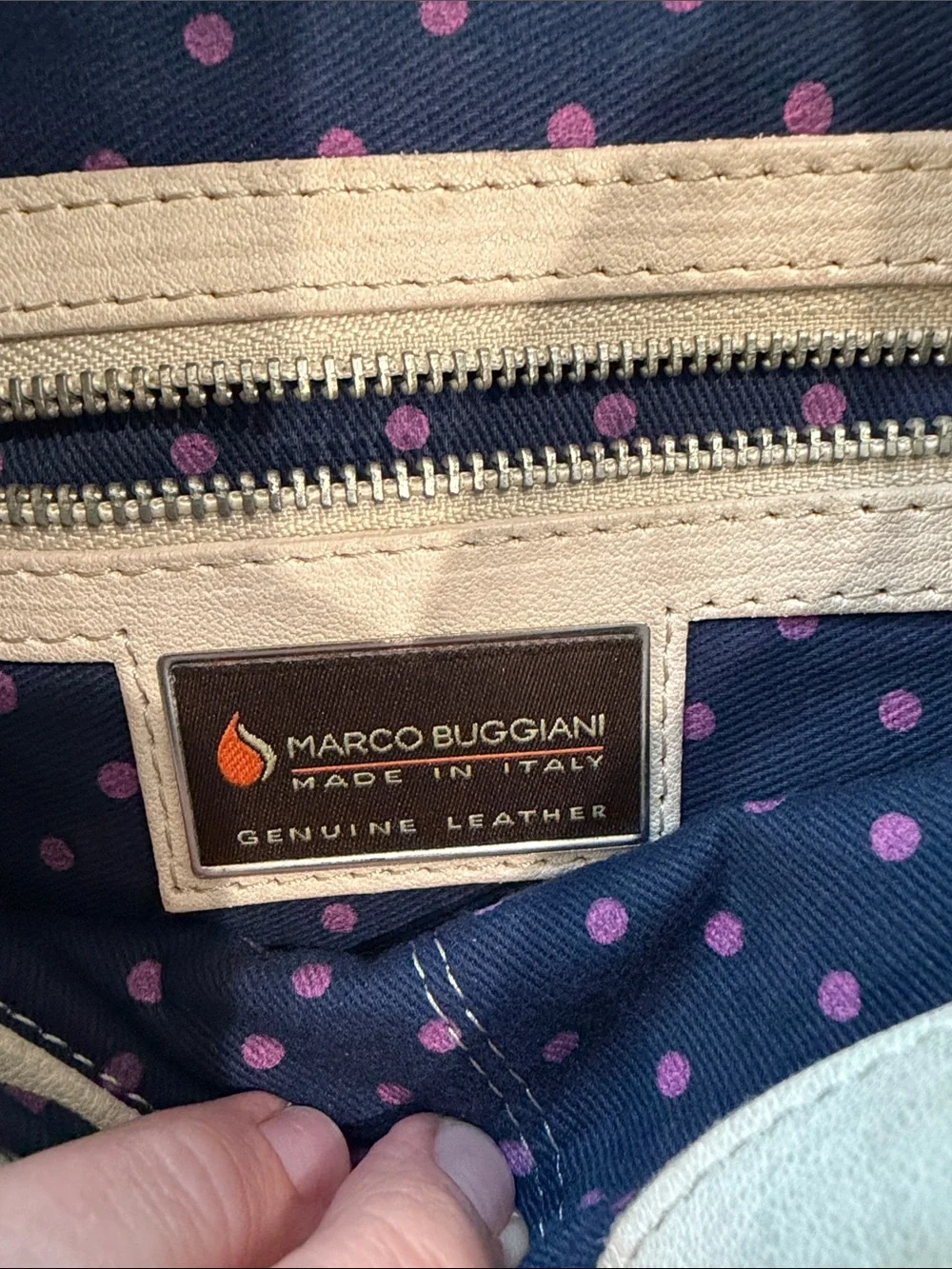 Marco Buggiani Cream Leather Crossbody Hobo Bag w/ Canvas Strap *Made in Italy*